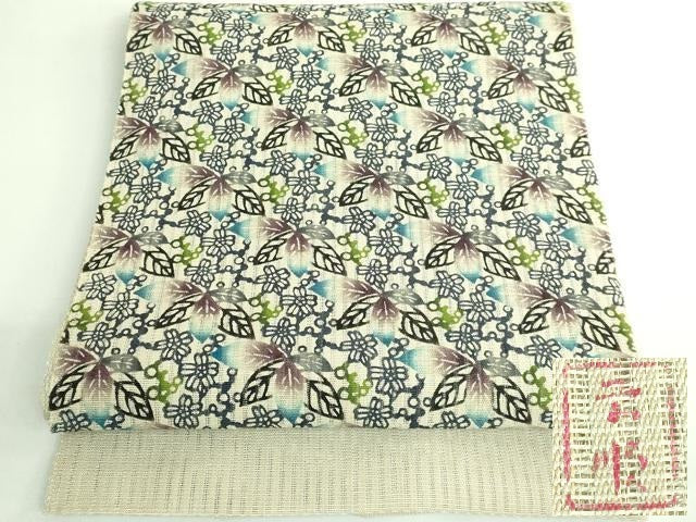 平和屋本店*最高級 夏物 城間栄順 本場琉球紅型 八寸名古屋帯 舞花文 麻 逸品 DZAB3643kh6