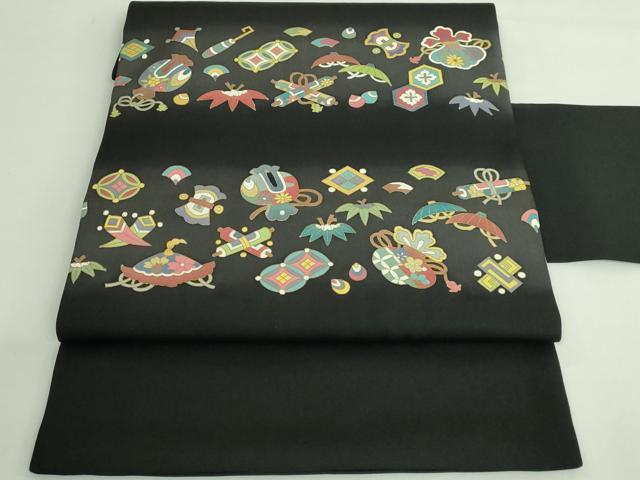 平和屋着物●極上 塩瀬 九寸名古屋帯 宝尽くし 黒地 金彩 逸品 DZAB3653kh6