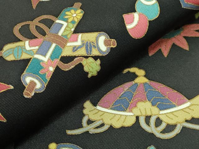 平和屋着物●極上 塩瀬 九寸名古屋帯 宝尽くし 黒地 金彩 逸品 DZAB3653kh6