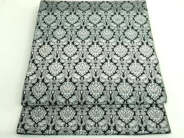平和屋着物●極上 両面 全通柄袋帯 洋花文 黒地 金銀糸 逸品 DZAB3677kh6