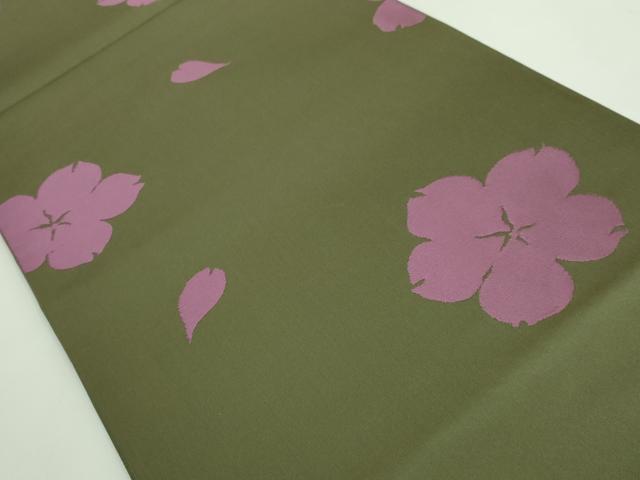 平和屋着物●極上 世界的人形師 辻村寿三郎 ジュサブロー 六通柄袋帯 舞桜 濃い海松色地 逸品 DZAB3683kh6