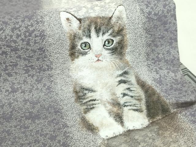 平和屋着物●極上 両面 太鼓柄袋帯 手描き 一哉 猫 猫じゃらし 反端付き 逸品 DZAB3687kh6