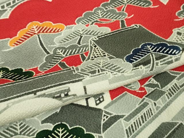 平和屋本店●極上 和染紅型 栗山紅型 栗山吉三郎 振袖 渡橋風景文 鬼しぼ縮緬 逸品 DZAB3701kh6