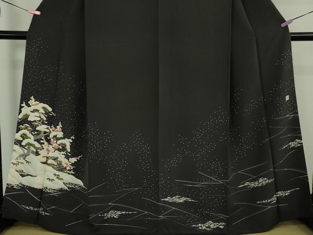 平和屋本店●極上 糸目友禅作家 橋村重彦 青山みとも 訪問着 雪景色 松竹梅 青褐色地 逸品 DZAB3702kh6