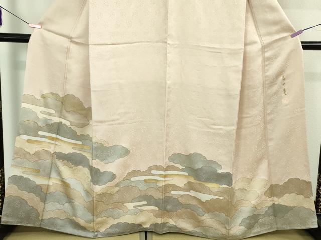 平和屋本店●極上 皇室献上作家 藤井寛 色留袖 駒刺繍 雲重ねエ霞 薄桜色地 金彩 逸品 DZAB3703kh6