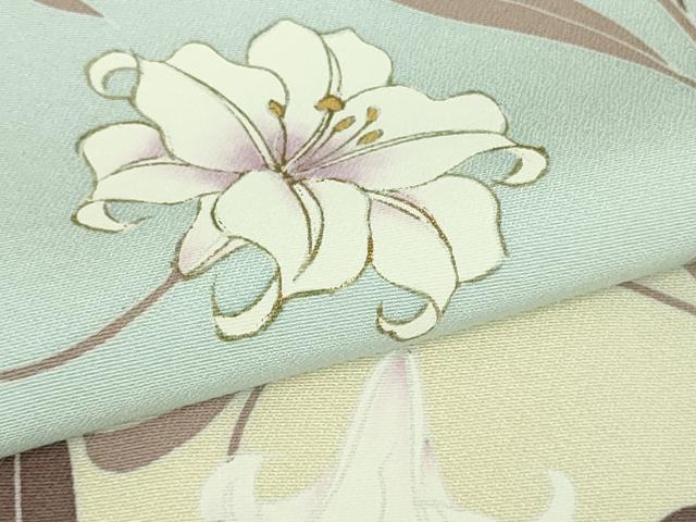 平和屋本店●極上 松田聖子 SEIKOMATSUDA 訪問着 百合 唐草文 薄い水色地 暈し染め 金彩 逸品 DZAB3704kh6