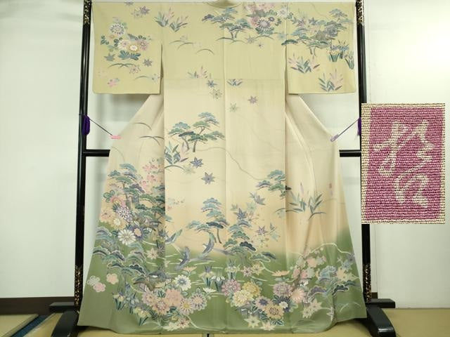 平和屋本店●極上 十日町 加賀草木友禅の第一人者 田村哲彦 訪問着 飛鳥風景 吉祥花文 暈し染め きぬたや謹製 逸品 DZAB3706kh6