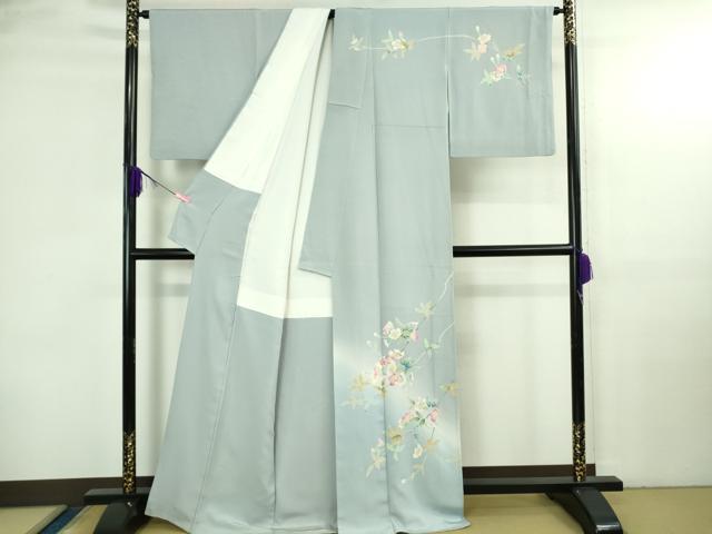 平和屋本店●極上 本加賀友禅作家 和泉衛知 訪問着 つるバラ 白藍色地 証紙付き 逸品 DZAB3707kh6