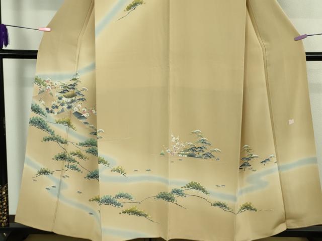 平和屋本店●極上 名門・上野家 四代目 上野真(二代目 上野為二) 訪問着 風景松花文 薄い飴色地 暈し染め 逸品 DZAB3708kh6