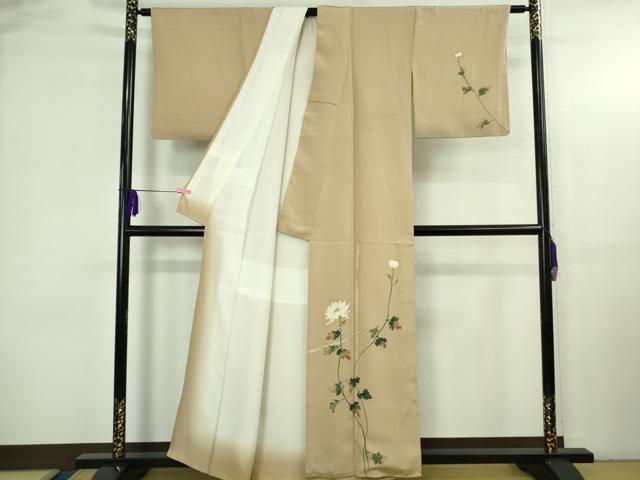 平和屋本店●極上 加賀友禅の巨匠 初代 由水十久 訪問着 乱菊 柴染色地 逸品 DZAB3709kh6