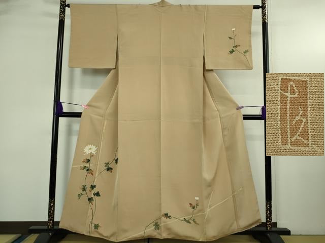 平和屋本店●極上 加賀友禅の巨匠 初代 由水十久 訪問着 乱菊 柴染色地 逸品 DZAB3709kh6