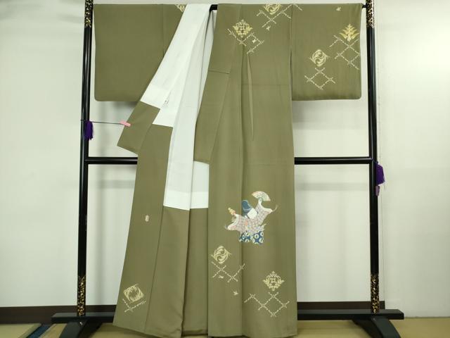 平和屋本店●極上 二代目・由水十久 本加賀友禅 訪問着 豊年五穀文 利休色地 証紙付き 逸品 DZAB3710kh6