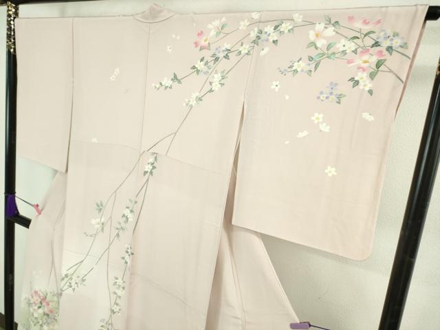 平和屋本店●極上 本加賀友禅作家 袖野久美子 訪問着 枝花文 薄桜色地 暈し染め 逸品 DZAB3711kh6