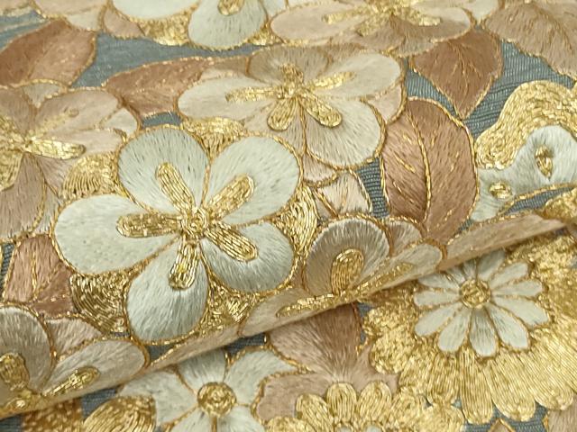 平和屋本店●極上 訪問着 総刺繍 吉祥花文 鉄御納戸色地 金糸 三越扱い ロング丈 逸品 DZAB3716kh6