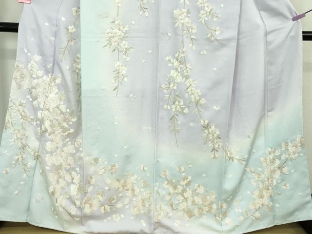 平和屋本店●極上 訪問着 総手刺繍 胡蝶蘭 枝垂れ桜 暈し染め 金糸 京都きもの友禅扱い 逸品 未使用 DZAB3717kh6