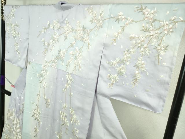 平和屋本店●極上 訪問着 総手刺繍 胡蝶蘭 枝垂れ桜 暈し染め 金糸 京都きもの友禅扱い 逸品 未使用 DZAB3717kh6