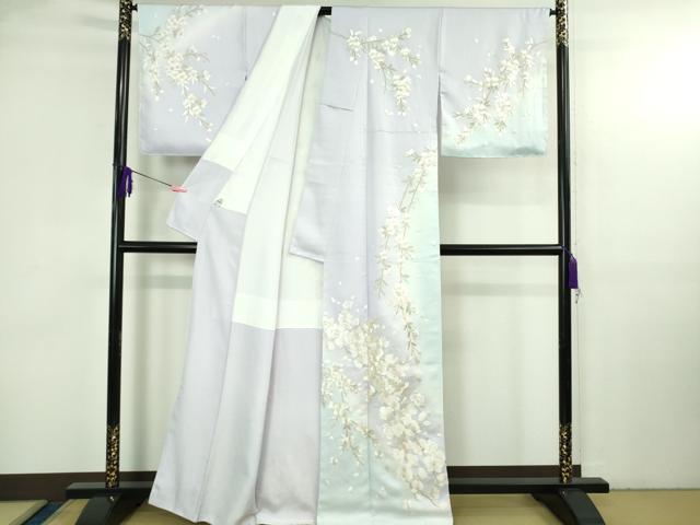 平和屋本店●極上 訪問着 総手刺繍 胡蝶蘭 枝垂れ桜 暈し染め 金糸 京都きもの友禅扱い 逸品 未使用 DZAB3717kh6