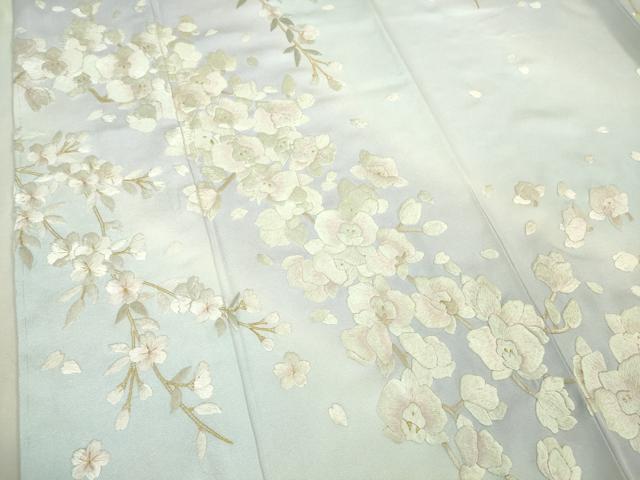 平和屋本店●極上 訪問着 総手刺繍 胡蝶蘭 枝垂れ桜 暈し染め 金糸 京都きもの友禅扱い 逸品 未使用 DZAB3717kh6