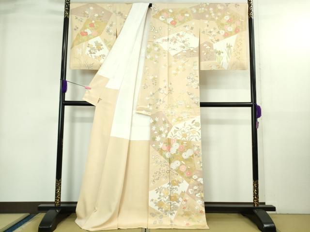 平和屋本店●極上 訪問着 切嵌 四季花文 肌色地 金彩 ますいわ屋扱い 逸品 DZAB3719kh6