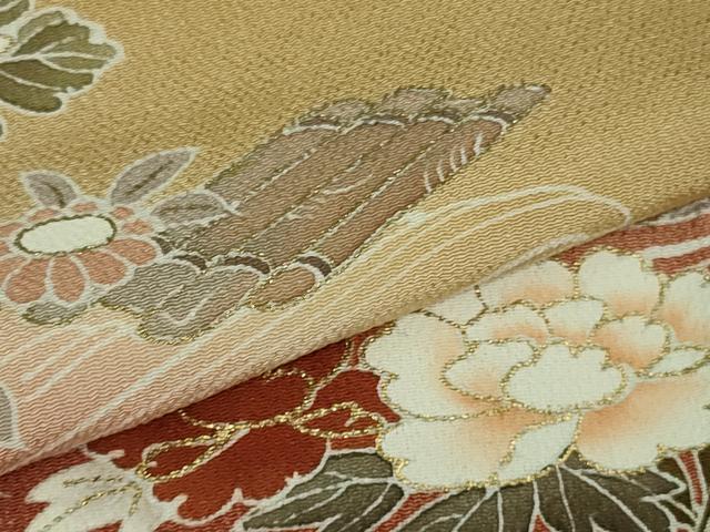 平和屋本店●極上 創業460年・千總 訪問着 駒刺繍 花筏 黄朽葉色地 暈し染め 金彩 鬼しぼ縮緬 逸品 DZAB3720kh6