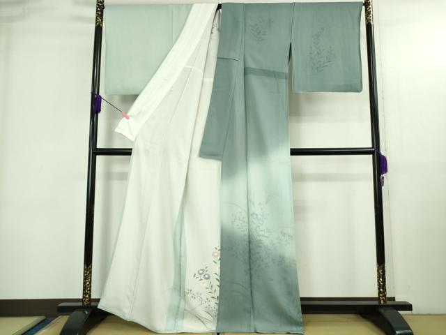 平和屋本店▽極上 訪問着 無双 紗袷 紗×絽 手描き 秋草文 暈し染め 逸品 DZAB3725kh6