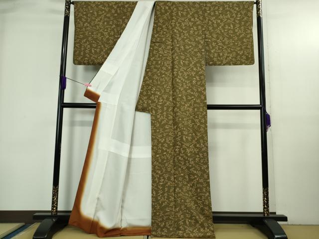 平和屋着物●極上 小紋 鳥獣戯画 媚茶色 縮緬地 逸品 DZAB3726kh6