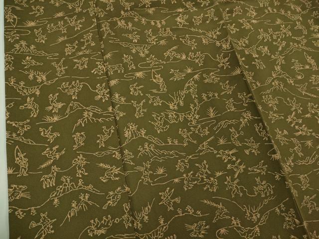 平和屋着物●極上 小紋 鳥獣戯画 媚茶色 縮緬地 逸品 DZAB3726kh6