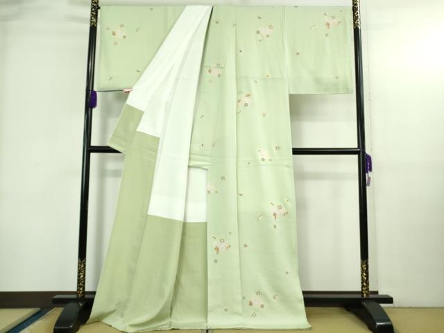 平和屋本店●極上 銀座 志ま亀 小紋 七宝 宝尽くし 白緑色地 金彩 ロング丈 たとう紙付き 逸品 DZAB3728kh6