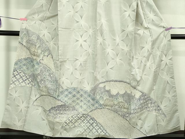 平和屋本店●極上 名門 藤娘きぬたや 本場大島紬 白大島 訪問着 絞り 9マルキ 名物裂風景花文 高島屋扱い 逸品 DZAB3742kh6