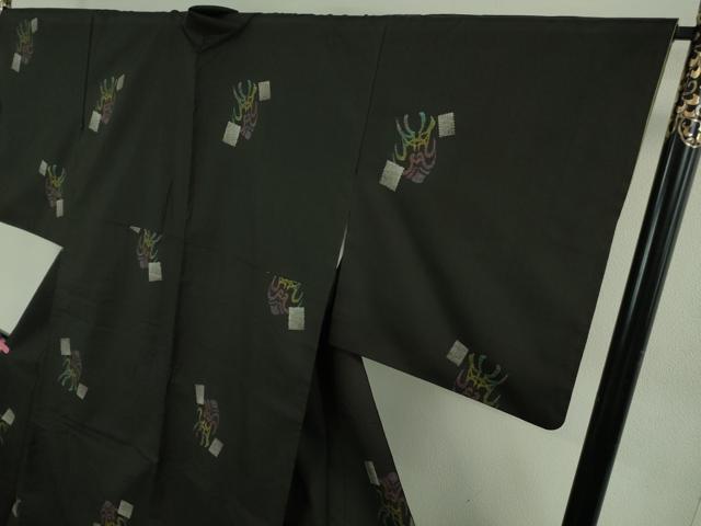 平和屋本店●極上 本場大島紬 9マルキ 地空 隈取 黒地 ロング丈 逸品 DZAB3744kh6