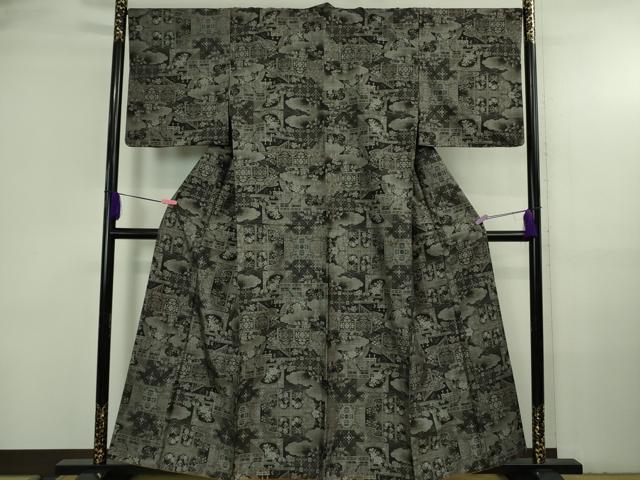 平和屋本店●極上 本場大島紬 12マルキ 屏風人物花文 逸品 DZAB3745kh6