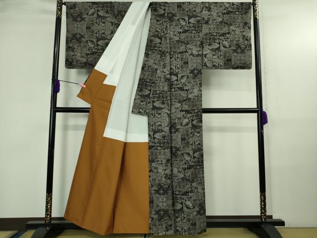 平和屋本店●極上 本場大島紬 12マルキ 屏風人物花文 逸品 DZAB3745kh6