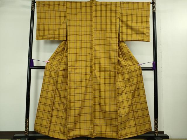 平和屋本店●極上 本場黄八丈 まるまなこ 紬 格子 逸品 DZAB3757kh6