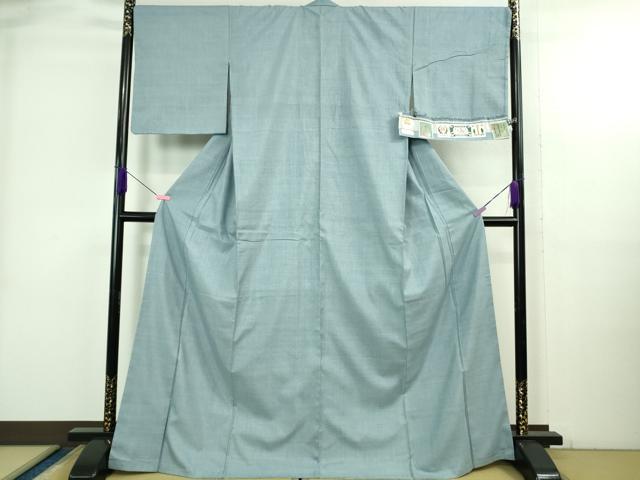 平和屋本店●極上 本場結城紬 重要無形文化財 地機 小倉商店謹製 色無地 勿忘草色 高島屋扱い 証紙付き 逸品 DZAB3761kh6