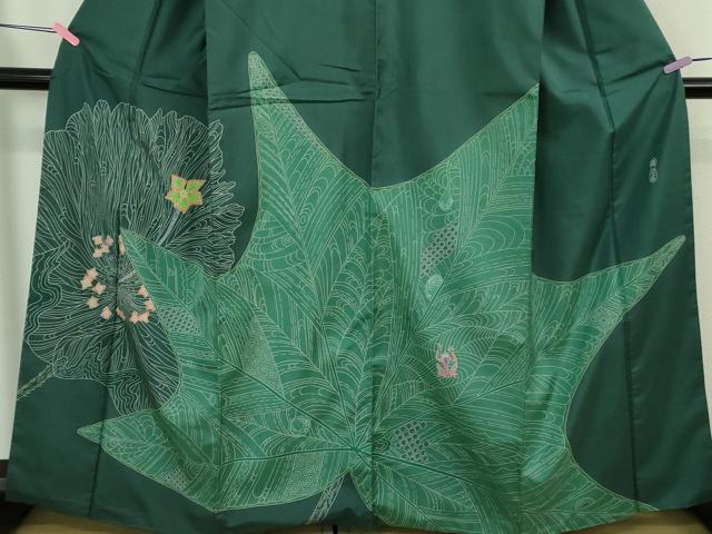 平和屋本店●極上 名門・上野家 上野街子 清染居 訪問着 白山紬 カエル 蛙 蓮 高麗納戸色地 逸品 DZAB3767kh6