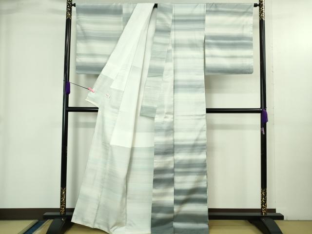 平和屋本店●極上 石川県指定無形文化財 牛首紬 白山工房 手織り 訪問着 横縞 逸品 DZAB3768kh6