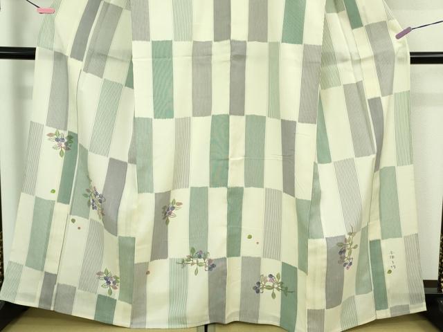 平和屋本店▽超希少 日本工芸会正会員 染色型絵染作家 岩井香楠子 訪問着 紬地 単衣 ブルーベリー たとう紙付き 逸品 DZAB3773kh6