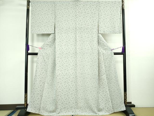 平和屋着物●極上 お召 葡萄唐草文 灰青色地 反端付き 逸品 未使用 DZAB3794kh6