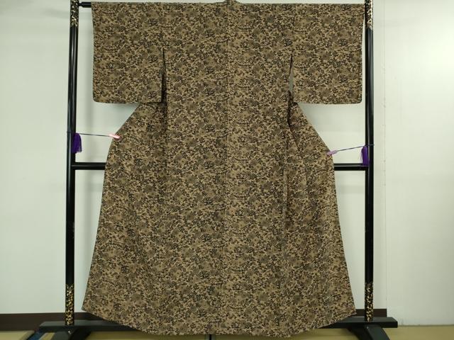 平和屋着物▽極上 柿渋染 小紋 単衣 作家物 型染 日本の文様 京からかみ文様 反端付き 逸品 未使用 DZAB3795kh6
