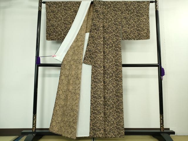 平和屋着物▽極上 柿渋染 小紋 単衣 作家物 型染 日本の文様 京からかみ文様 反端付き 逸品 未使用 DZAB3795kh6