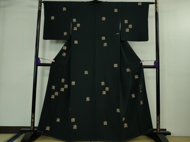 平和屋着物●極上 印傳 小紋 葉葦工房謹製 草葉文 百入茶色地 逸品 未使用 DZAB3799kh6