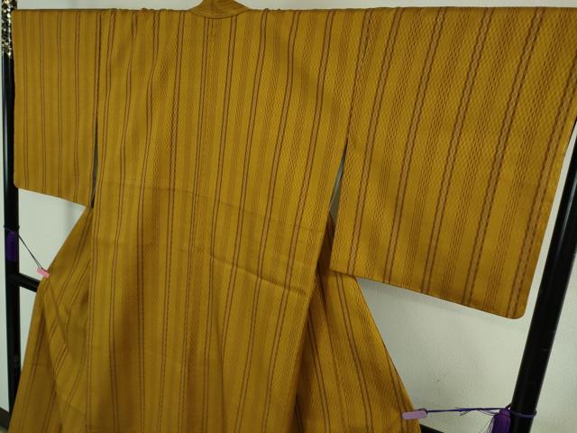 平和屋本店●極上 山下八百子 本場黄八丈 紬 市松綾織 縞 逸品 未使用 DZAB3801kh6