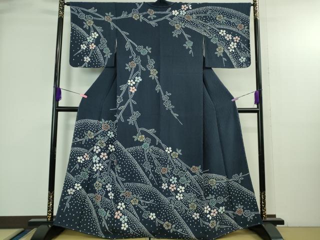 平和屋着物●極上 訪問着 絞り 枝垂れ花 深縹色地 金彩 逸品 未使用 DZAB3810kh6