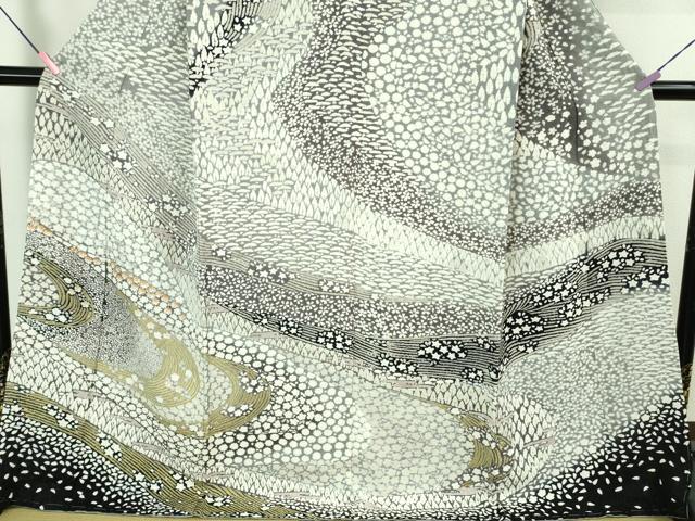 平和屋本店●極上 訪問着 東雲絞り 相良刺繍 流水花文 暈し染め 金糸 銀通し地 ロング丈 逸品 未使用 DZAB3811kh6