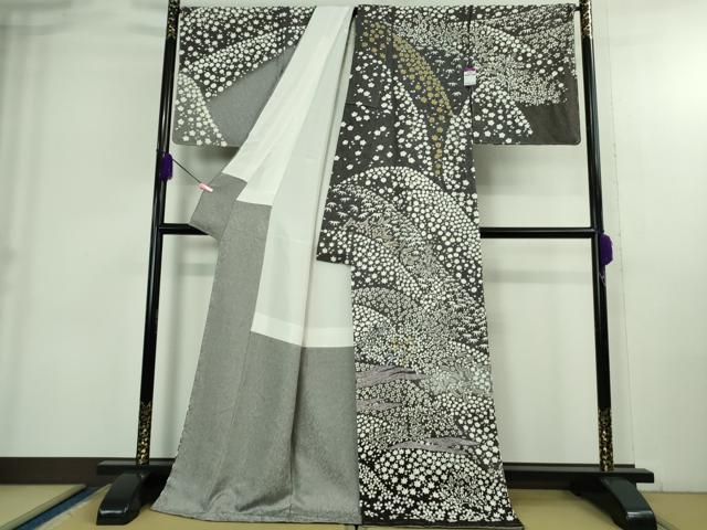 平和屋本店●極上 訪問着 東雲絞り 相良刺繍 草花文 暈し染め 金糸 銀通し地 ロング丈 逸品 未使用 DZAB3814kh6