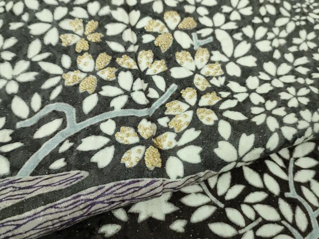 平和屋本店●極上 訪問着 東雲絞り 相良刺繍 草花文 暈し染め 金糸 銀通し地 ロング丈 逸品 未使用 DZAB3814kh6