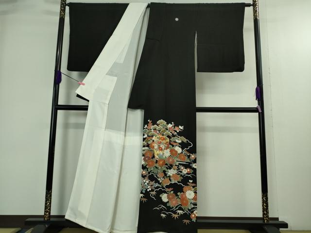 平和屋本店●極上 創業460年・千總 黒留袖 駒刺繍 貝桶吉祥花文 金彩 逸品 DZAB3817kh6