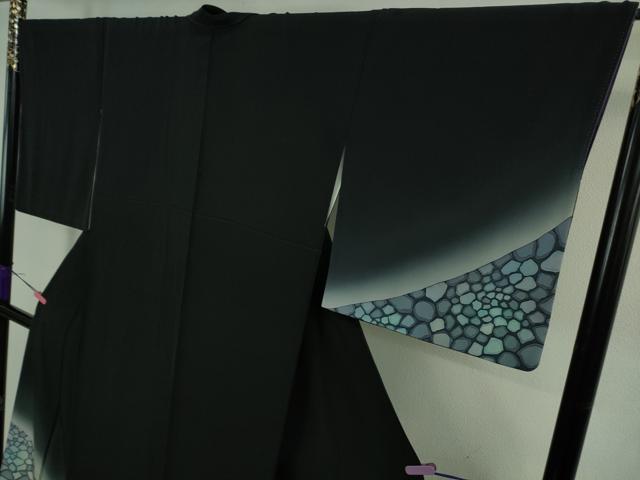 平和屋着物●極上 訪問着 石畳 暈し染め 濃い鉄紺色地 逸品 DZAB3819kh6