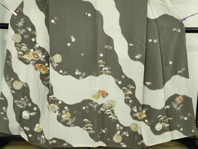 平和屋着物●極上 訪問着 駒刺繍 地紙吉祥花丸文 金彩 逸品 DZAB3820kh6