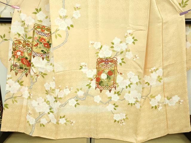 平和屋本店●極上 振袖 駒刺繍 貝桶枝桜 蜂蜜色地 金彩 逸品 DZAB3821kh6